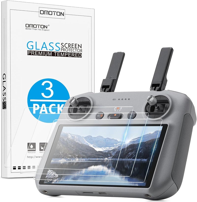 Omoton حماية شاشة لجهاز التحكم DJI RC/RC 2، واقي شاشة زجاجي مقسى مع تركيب سهل لملحقات جهاز التحكم DJI RC/RC 2، وضوح عالي/لمس حساس، 3 عبوات - Image 1